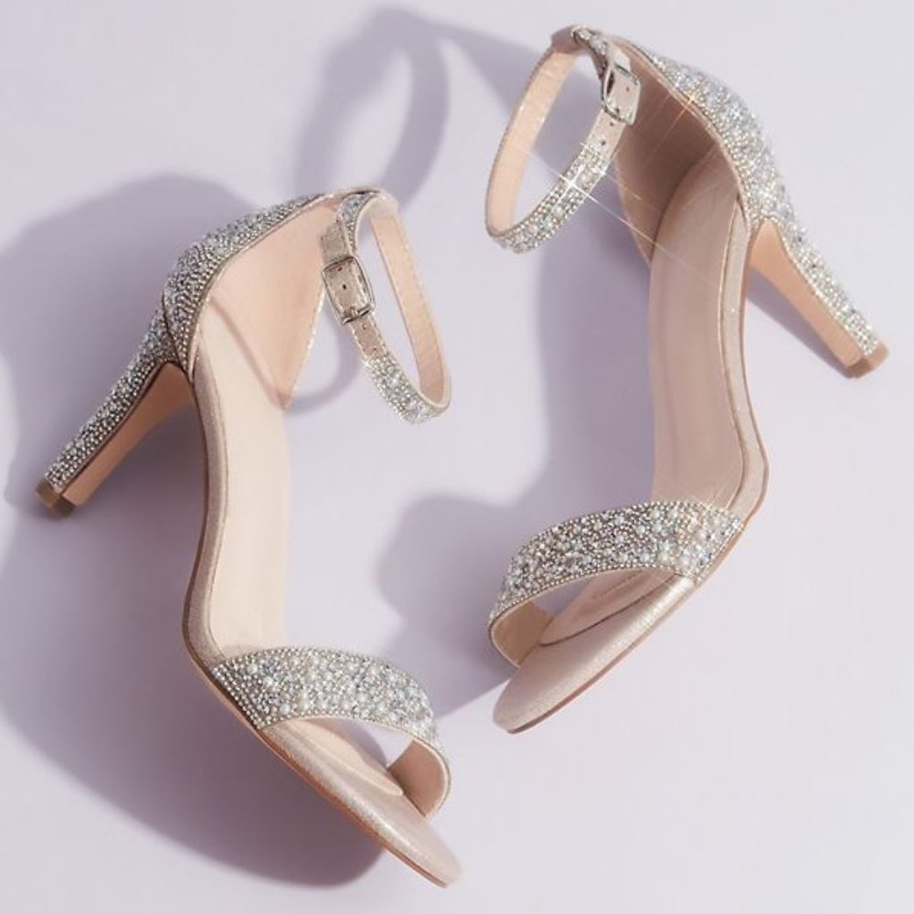 Pearl and Iridescent Crystal One-Band Mid Heels - Davids Bridal Gabby 2